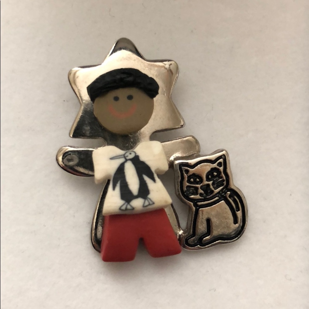 Silver pendant boy dresses with a cat & a penguin